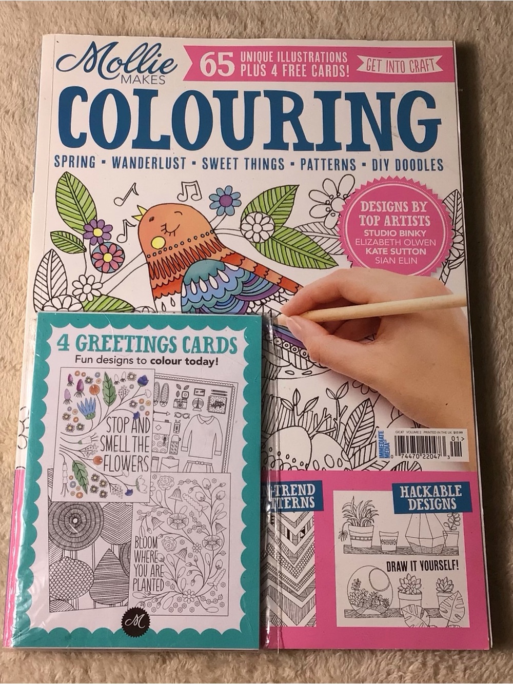 Mollie Makes Colouring Book with 4 Greetings Cards